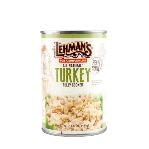 Can of Lehman's handcrafted all-natural fully cooked turkey, ready to heat and serve, featured in Farm, Garden & Tool, Kitchen & Food, Emergency Supplies, Food, Meats, Best Sellers, and Promo Eligible collections.