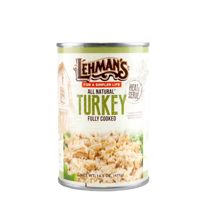 Can of Lehman's handcrafted all-natural fully cooked turkey, ready to heat and serve, featured in Farm, Garden & Tool, Kitchen & Food, Emergency Supplies, Food, Meats, Best Sellers, and Promo Eligible collections.