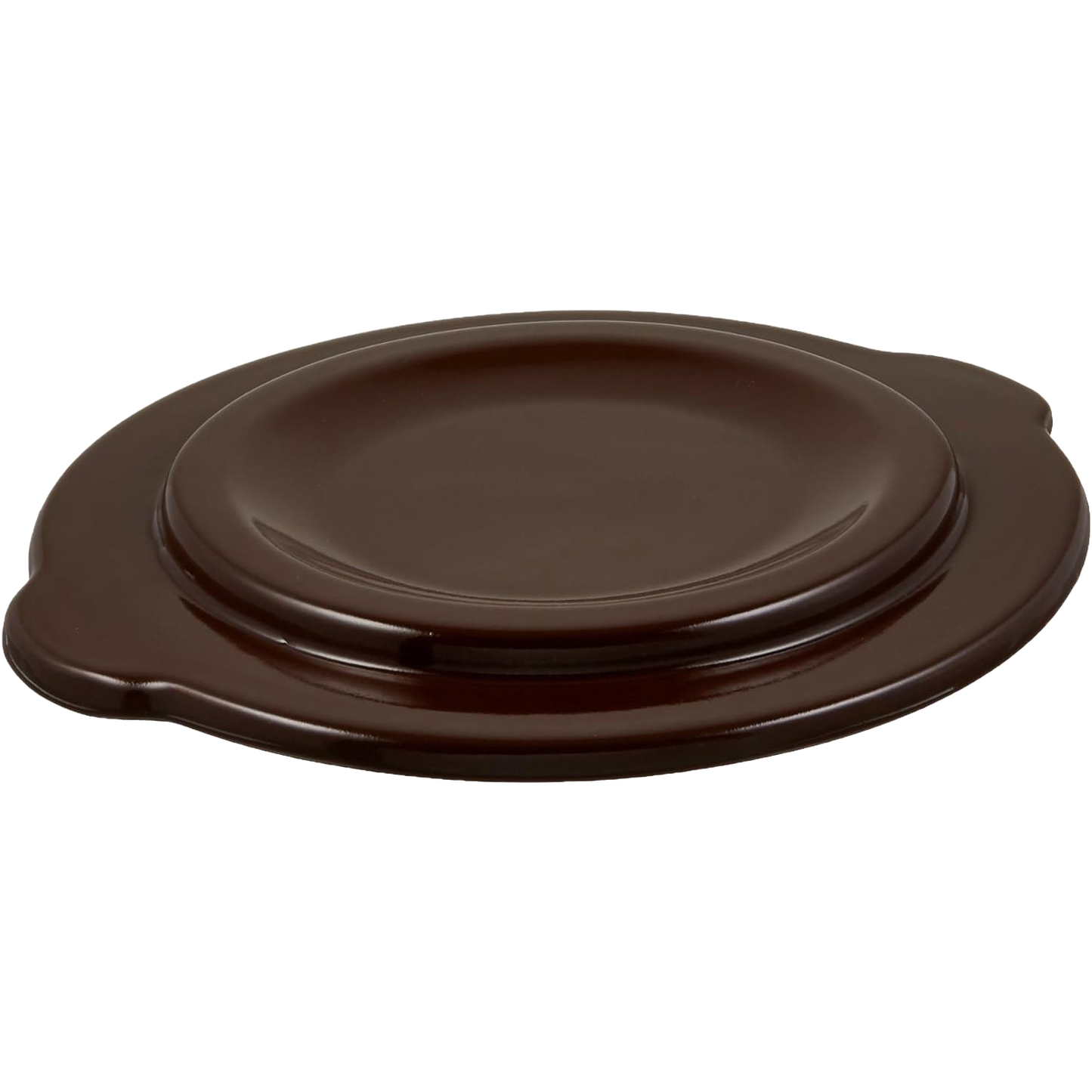 Dark brown stoneware crock cover with a smooth glazed finish, designed to fit numbered and utility crocks for food preservation and fermenting, made in USA.