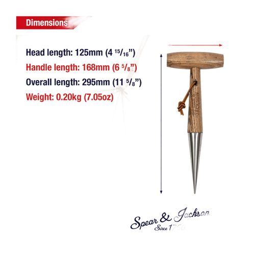 Stainless dibber planting tool with a mirror-polished metal tip and smooth wooden T-handle, designed for quick soil hole creation in Farm, Garden & Tool and Seeds and Planting collections.