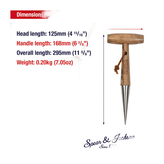 Stainless dibber planting tool with a mirror-polished metal tip and smooth wooden T-handle, designed for quick soil hole creation in Farm, Garden & Tool and Seeds and Planting collections.