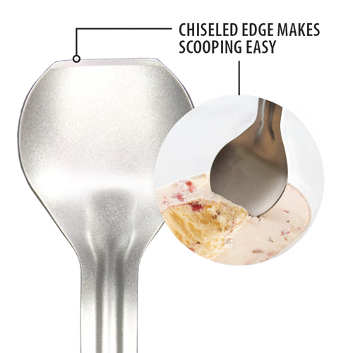 Sturdy stainless steel ice cream scoop with a chiseled edge for effortless scooping of hard ice cream, handcrafted in the USA, ideal for Kitchen & Food and Specialty Equipment collections.