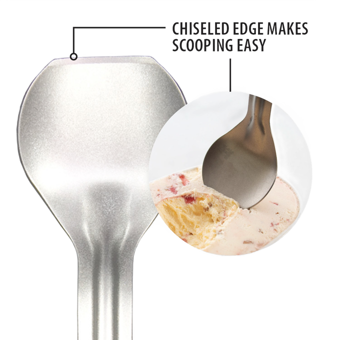 Sturdy stainless steel ice cream scoop with a chiseled edge for effortless scooping of hard ice cream, handcrafted in the USA, ideal for Kitchen & Food and Specialty Equipment collections.