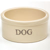 Glossy natural stone-colored small stoneware pet bowl labeled for dogs, handcrafted and made in USA, ideal for Home & Decor, Pet Supplies, Best Sellers, and Promo Eligible collections.