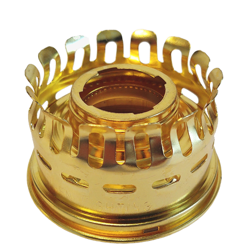 Polished brass heel-less lamp gallery top designed for Aladdin burner models since 1917, featured in Lamps & Lighting, Parts and Accessories, Lamp Burners and Collars, Best Sellers, and Promo Eligible collections.