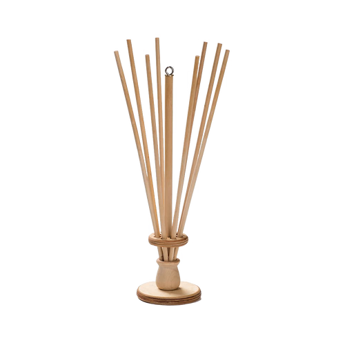 Handcrafted wooden drying rack with multiple vertical rods and circular base, designed for drying plastic bags and bottles, ideal for Kitchen & Food, Kitchen Gadgets, Accessories, and Best Sellers collections.