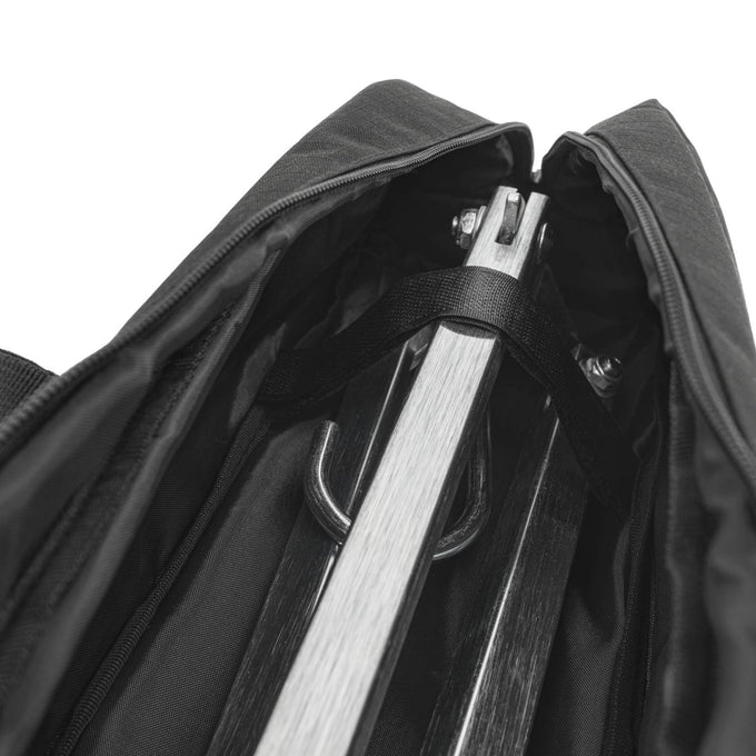 Black transport bag with padded interior and reinforced base holding folded metal and wood cooking tripod securely, designed for camping and outdoor use in Farm, Garden & Tool and Best Sellers collections.