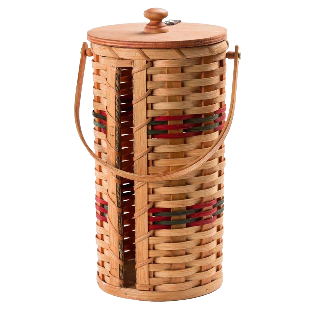 Handcrafted Amish-made woven basket paper towel holder with smooth wooden lid and handle, designed for neat and easy use, ideal for Home & Decor, Household Helpers, and USA Made collections.