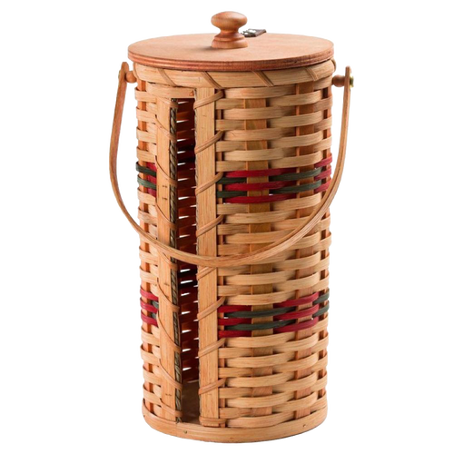 Handcrafted Amish-made woven basket paper towel holder with smooth wooden lid and handle, designed for neat and easy use, ideal for Home & Decor, Household Helpers, and USA Made collections.
