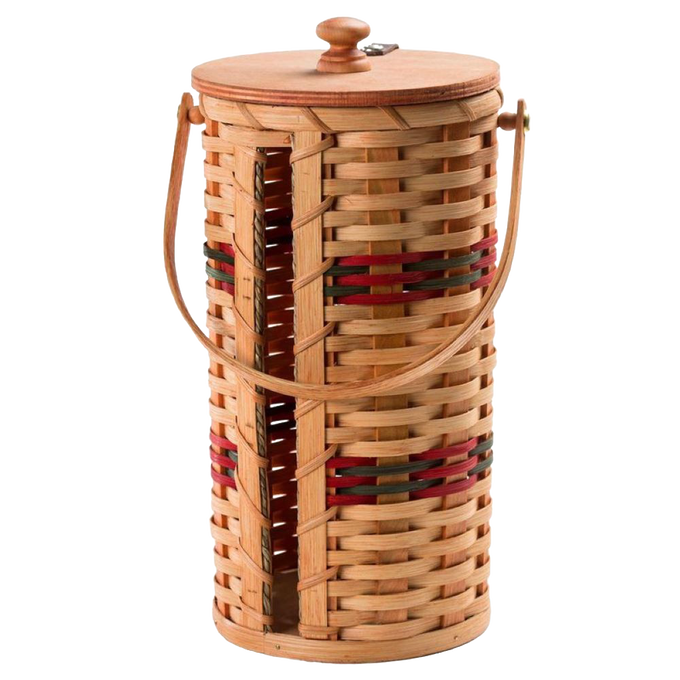 Handcrafted Amish-made woven basket paper towel holder with smooth wooden lid and handle, designed for neat and easy use, ideal for Home & Decor, Household Helpers, and USA Made collections.