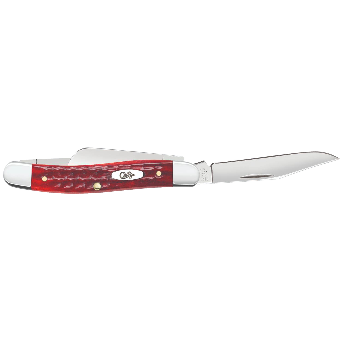 Handcrafted medium Stockman pocket knife with a textured old red bone handle and polished stainless steel blades, made in USA, suitable for Farm, Garden & Tool and Knives & Axes collections.