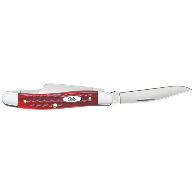 Handcrafted medium Stockman pocket knife with a textured old red bone handle and polished stainless steel blades, made in USA, suitable for Farm, Garden & Tool and Knives & Axes collections.