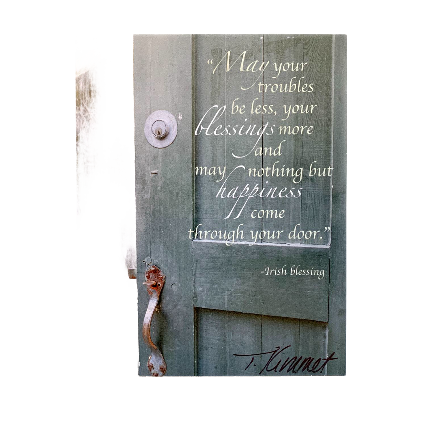 Handcrafted scenic magnet featuring a weathered green door with an Irish blessing that wishes blessings and happiness, perfect for Home & Decor, Best Sellers, and Promo Eligible collections.