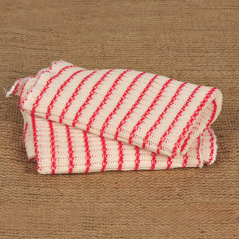 Set of thick, absorbent double layer dishcloths in red and cream stripes, handcrafted in the USA, perfect for Kitchen & Food and Kitchen Textiles collections.