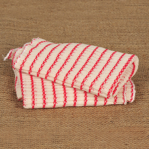 Set of thick, absorbent double layer dishcloths in red and cream stripes, handcrafted in the USA, perfect for Kitchen & Food and Kitchen Textiles collections.