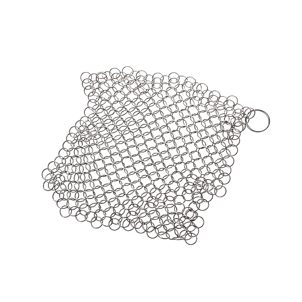 Handcrafted extra large chainmail scrubber made of surgical stainless steel, designed for effective and sanitary cast iron cleaning, featured in Kitchen & Food and Household Cleaning collections.