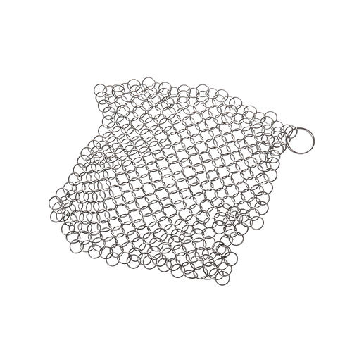 Handcrafted extra large chainmail scrubber made of surgical stainless steel, designed for effective and sanitary cast iron cleaning, featured in Kitchen & Food and Household Cleaning collections.