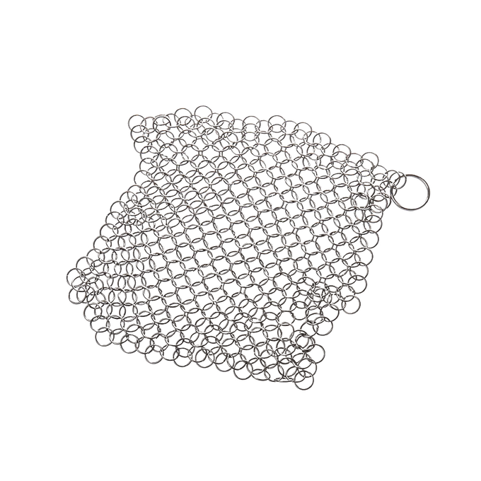 Handcrafted extra large chainmail scrubber made of surgical stainless steel, designed for effective and sanitary cast iron cleaning, featured in Kitchen & Food and Household Cleaning collections.