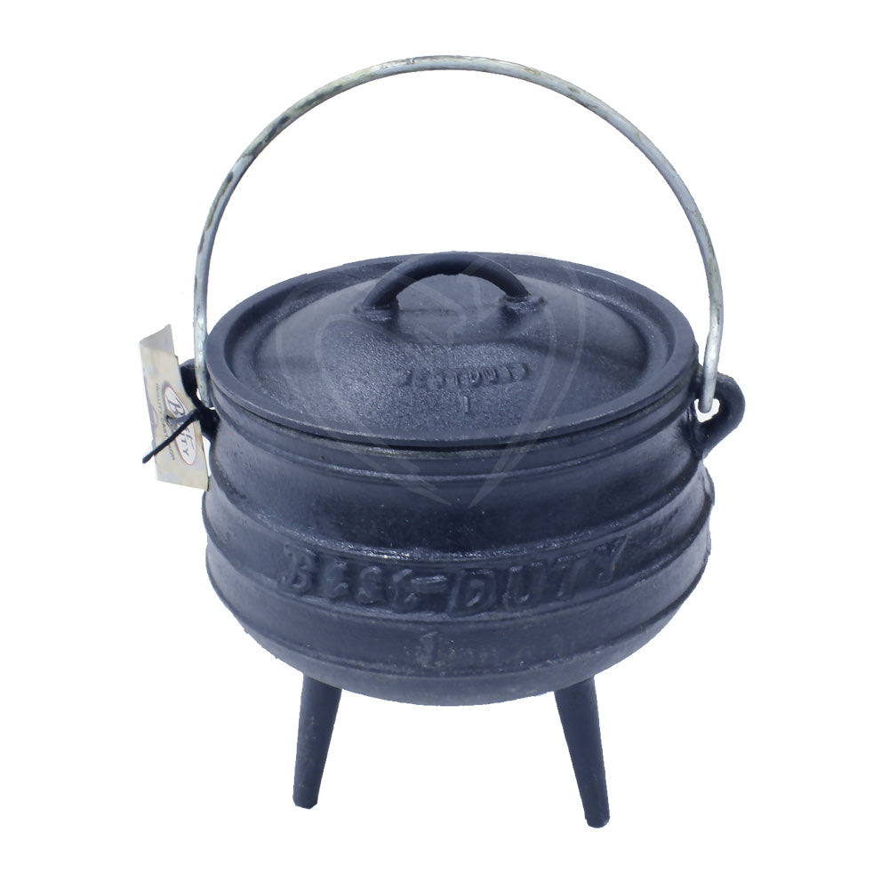 Handcrafted cast iron campfire kettle with rounded body, sturdy handle, and three legs, designed for outdoor use in Farm, Garden & Tool, Camping, Best Sellers, and Promo Eligible collections.