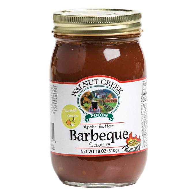 Handcrafted apple butter barbeque sauce in a glass jar with sweet onion flavor, made in USA, featured in Farm, Garden & Tool, Kitchen & Food, Apple Harvest Supplies, Food, Pantry, Best Sellers, and Promo Eligible collections.