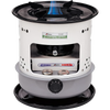 Compact portable kerosene stove with visible blue flame, featuring a fuel gauge and detachable tray, ideal for farm, garden, camping, emergency supplies, and outdoor cooking.