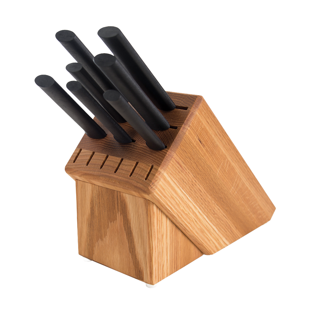 Rada Essential Oak Block Knife Set with Black Resin Handles