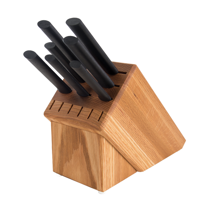 Rada Essential Oak Block Knife Set with Black Resin Handles