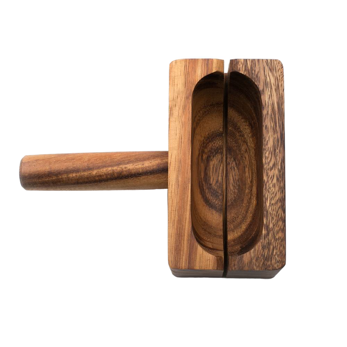 Handcrafted acacia hardwood bagel miter with wide base and knife slots for steady, safe slicing, perfect for Kitchen & Food, Food Prep, and Kitchen Accessories collections.