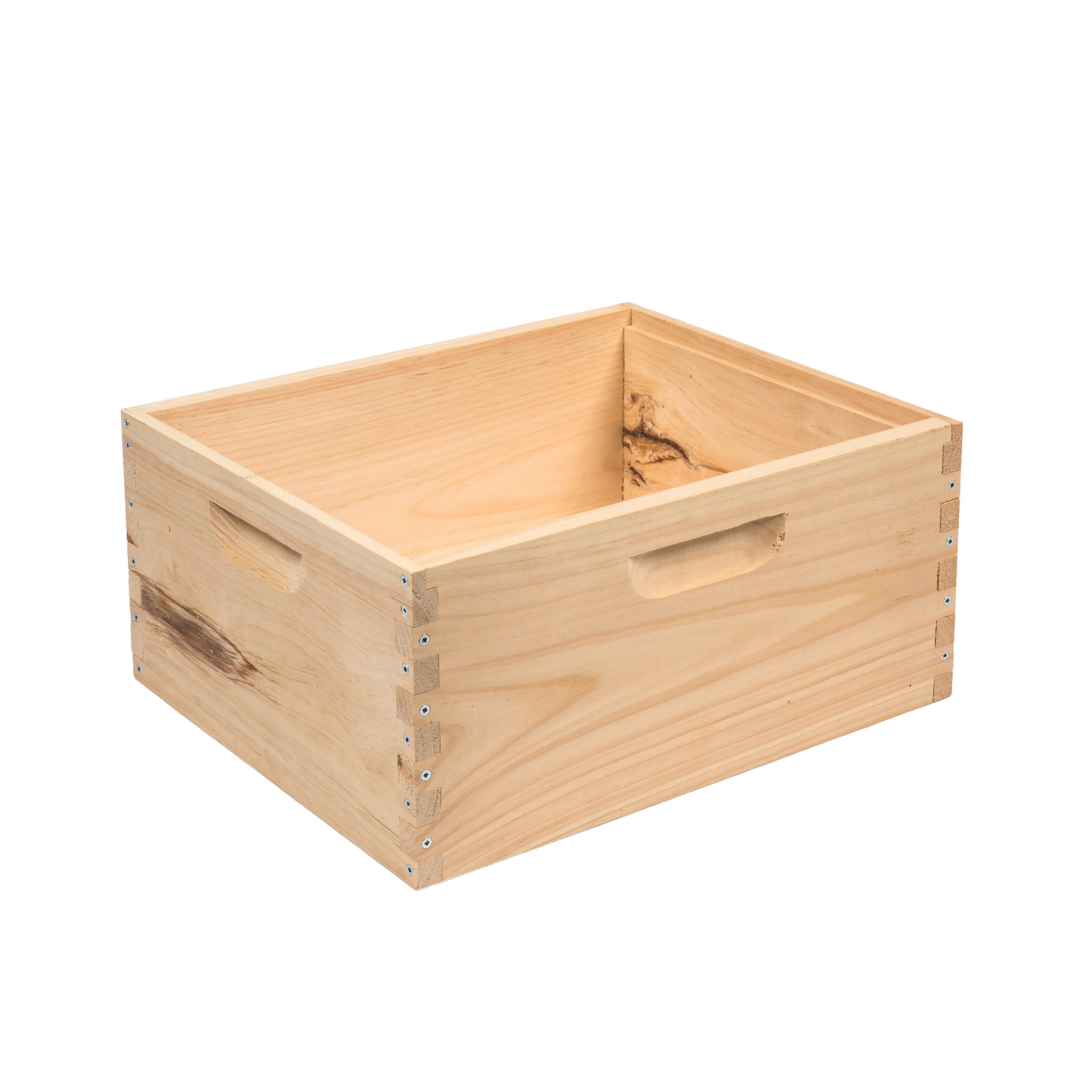 Handcrafted wooden deep bee box with smooth natural finish and built-in handles, Amish made in the USA, designed for beekeeping supplies and farm, garden, and tool collections.