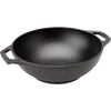 Handcrafted cast iron mini wok with flat bottom and sloped sides, featuring loop-style handles, ideal for all cooking surfaces including induction, part of Kitchen & Food cookware collection.