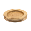 Handcrafted bamboo coaster with engraved Feuerhand logo, designed to protect surfaces from oil residues, ideal for lamps and outdoor use, featured in Camping, Emergency Supplies, and Best Sellers collections.