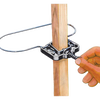 Hand tightening a resin clamp to secure a galvanized steel ring around a wooden stake, designed for tomato plant support in farm and garden settings, USA made and best seller.