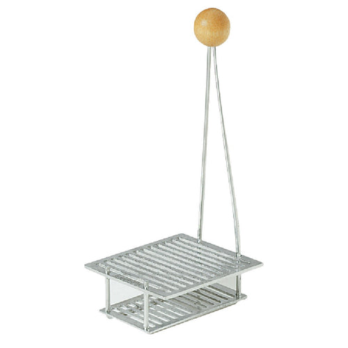 Handcrafted sterilizing rack with wooden knob handle designed to hold 12 canning lids securely in individual slots, ideal for Farm, Garden & Tool, Kitchen & Food, and Canning collections.