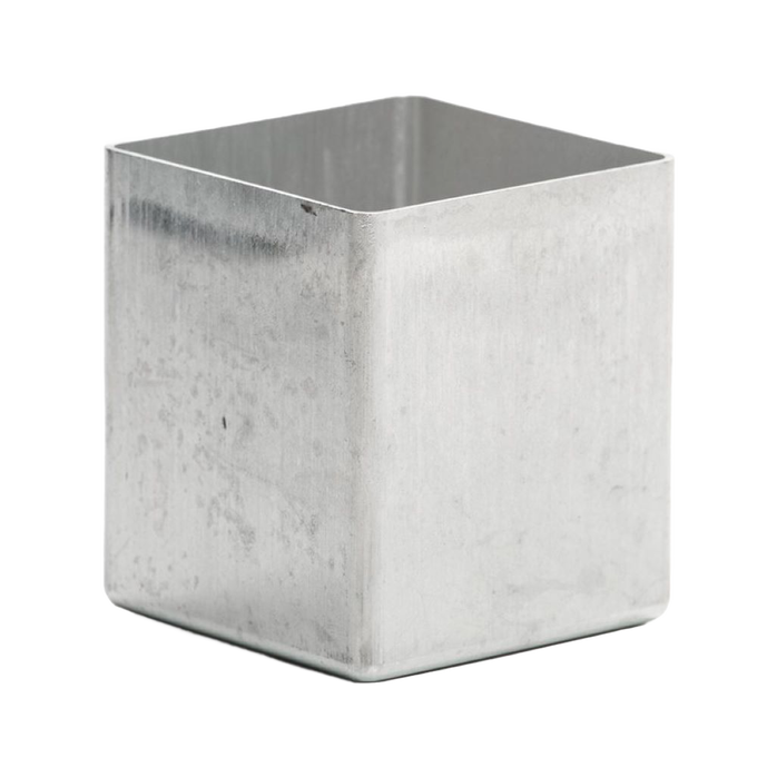 Durable one-piece aluminum square candle mold with smooth sides and no seams, designed for easy release, part of candles, candlemaking supplies, lamps & lighting, and USA made collections.