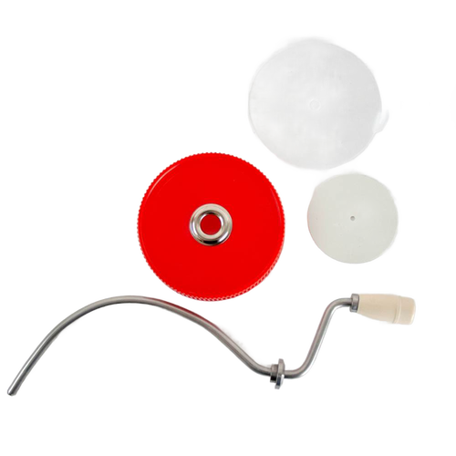 Old fashioned peanut butter stirrer with molded plastic knob and metal crank, handmade in USA, designed to prevent oily messes and ideal for Kitchen & Food, Food Prep, and Best Sellers collections.