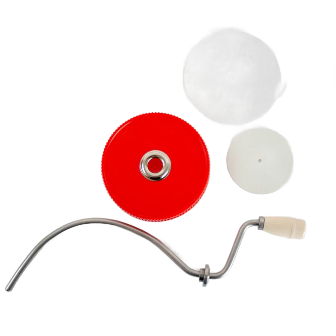 Old fashioned peanut butter stirrer with molded plastic knob and metal crank, handmade in USA, designed to prevent oily messes and ideal for Kitchen & Food, Food Prep, and Best Sellers collections.