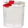 Clear plastic flour storage container with a white hinged lid and red pouring spout, designed to keep flour fresh and organized; featured in Kitchen & Food, Storage and Serving, Best Sellers, and Promo Eligible collections.
