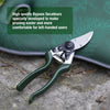 Left-handed bypass pruners with razor-sharp notched blade and ergonomic green handles, designed for precise pruning, featured in Farm, Garden & Tool, Garden Accessories, and Best Sellers collections.