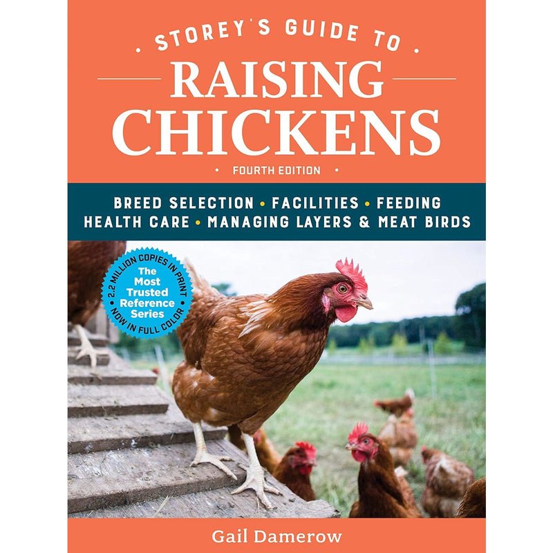 Front cover of Storey's Guide to Raising Chickens book featuring a close-up of a brown hen stepping down with other chickens in a pasture, part of Farm, Garden & Tool and Best Sellers collections.