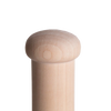 Close-up of the smooth, rounded end of a handcrafted birch wood mallet handle, Amish made in the USA, perfect for farm, garden, and wood cutting tool collections.