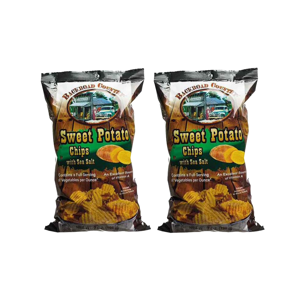 Two handcrafted bags of sweet potato chips with sea salt, gluten free and made in USA, part of Kitchen & Food, Snacks and Sweets collections.