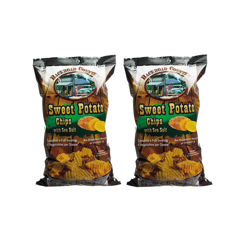 Two handcrafted bags of sweet potato chips with sea salt, gluten free and made in USA, part of Kitchen & Food, Snacks and Sweets collections.