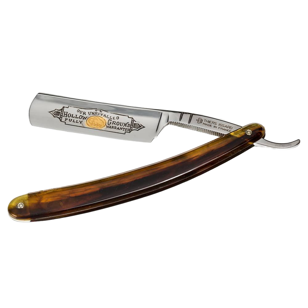 Handcrafted straight razor with a hollow ground steel blade featuring vintage engraving and a polished brown handle, perfect for Grooming and Personal Hygiene, Health & Wellness, and Best Sellers collections.