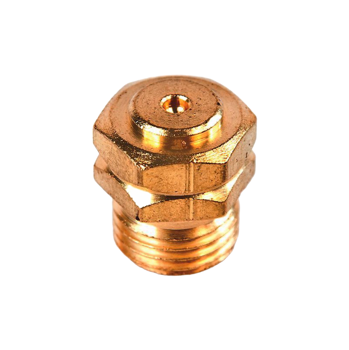 Brass natural gas orifice with threaded base and central hole, compatible with gas lighting fixtures, featured in Lamps & Lighting, Gas Lights, Best Sellers, and Promo Eligible collections.