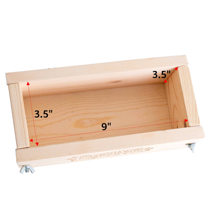 Handcrafted Amish-style wooden soap loaf mold made from durable pine with adjustable wingnuts, designed for cold process soap in Health & Wellness and USA Made collections.