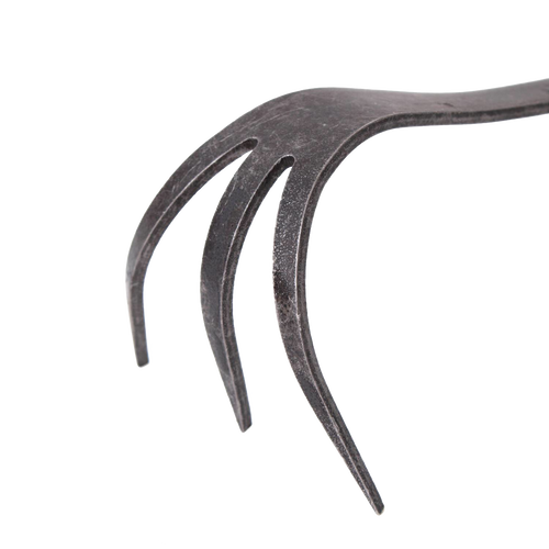 Handcrafted steel cultivator claw with three curved tines designed for durable soil aeration and weeding, featured in Farm, Garden & Tool, Digging and Cultivating, Garden Accessories, Best Sellers, and Promo Eligible collections.