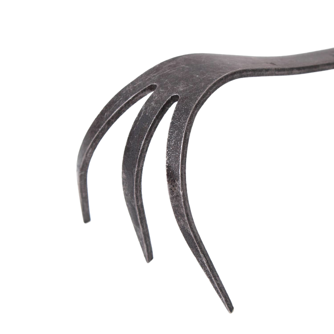 Handcrafted steel cultivator claw with three curved tines designed for durable soil aeration and weeding, featured in Farm, Garden & Tool, Digging and Cultivating, Garden Accessories, Best Sellers, and Promo Eligible collections.