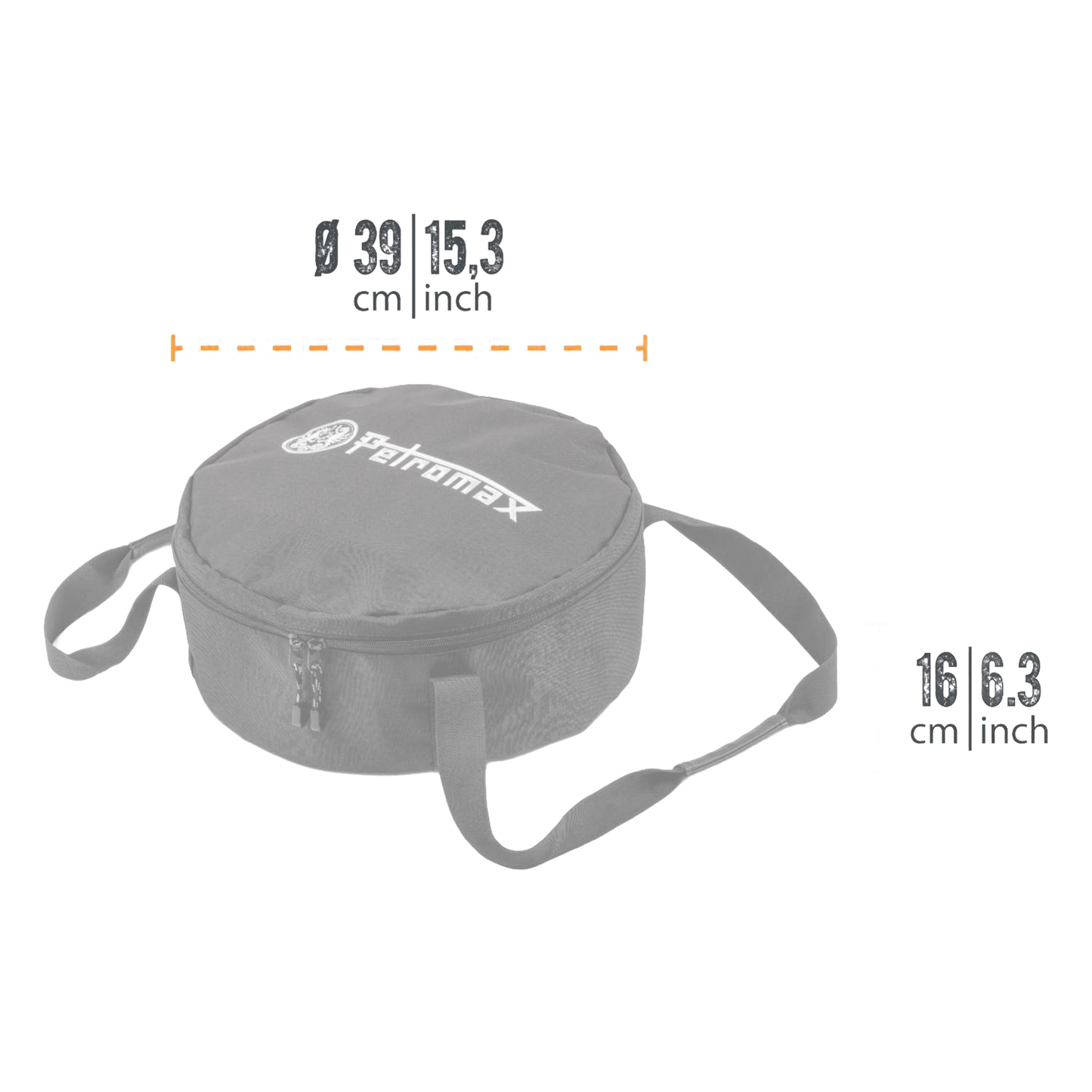 Round transport bag made of durable ripstop fabric with zipper closure and adjustable shoulder strap, designed for camping ovens, suitable for Farm, Garden & Tool and Camping collections.