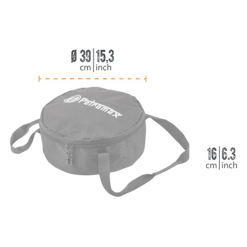 Round transport bag made of durable ripstop fabric with zipper closure and adjustable shoulder strap, designed for camping ovens, suitable for Farm, Garden & Tool and Camping collections.