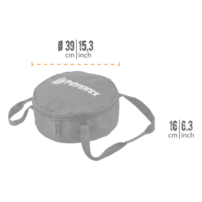 Round transport bag made of durable ripstop fabric with zipper closure and adjustable shoulder strap, designed for camping ovens, suitable for Farm, Garden & Tool and Camping collections.